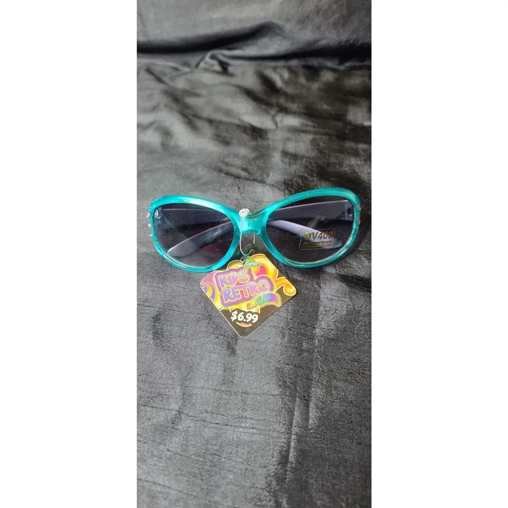 Kids Retro Sunglasses Teal Pink Rhinestones